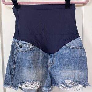 Denim Blue Maternity Women Shorts